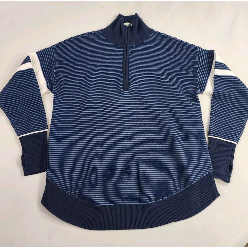 Aerie Offline Blue Striped Quarter Zip Sweatshirt Womens Small S Mock Neck